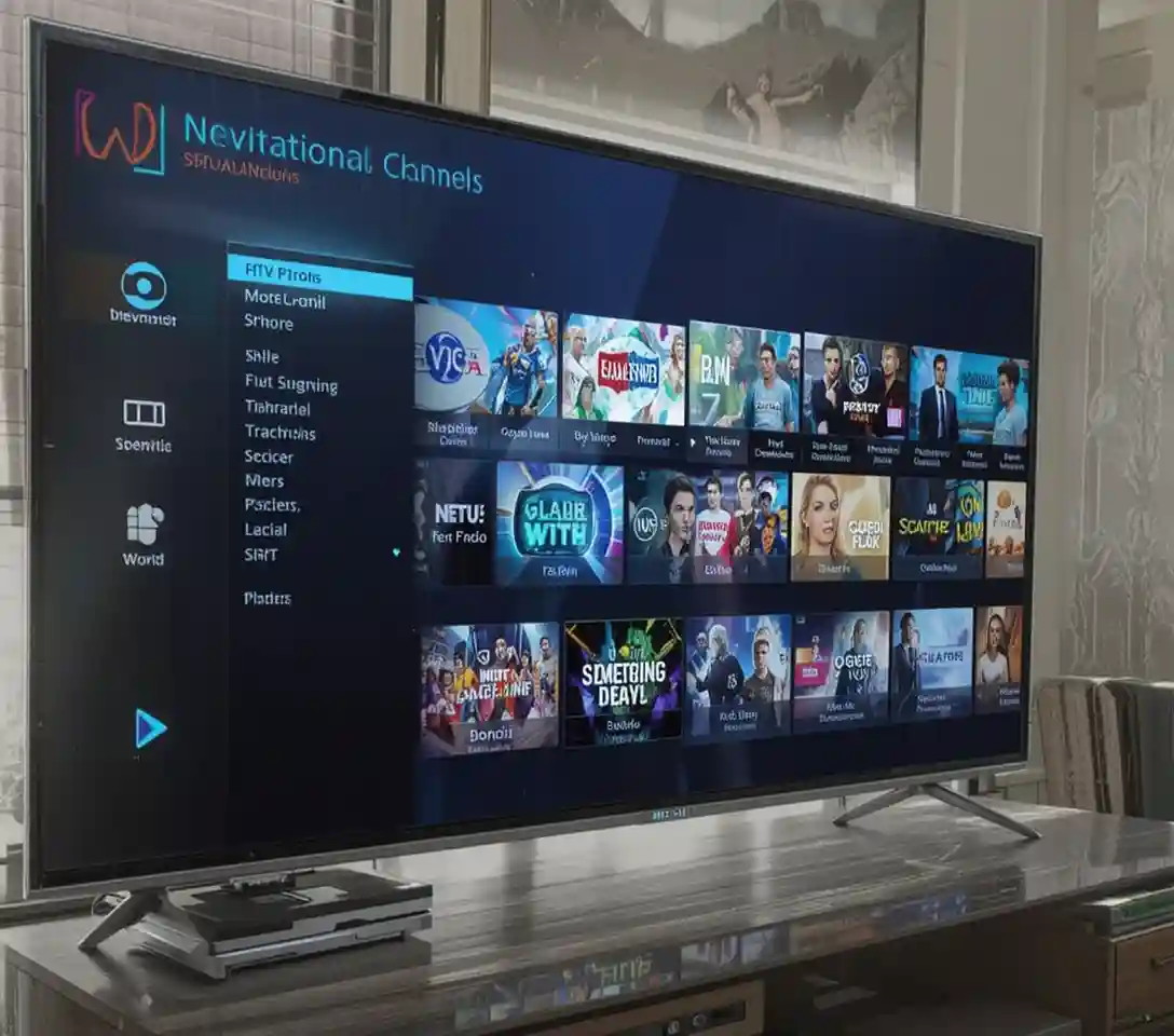 Android TV box connected to a television showing the home screen